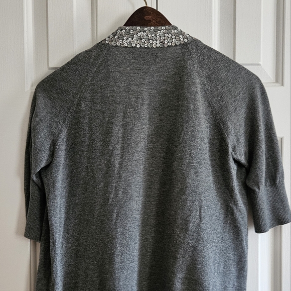 Express Womens Short Sleeve Cardigan Sweater Sequins S Gray Knit Lightweight - Picture 6 of 8